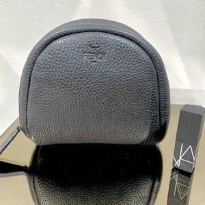 Fendi Soft Black Leather Mini Zip Pouch Bag